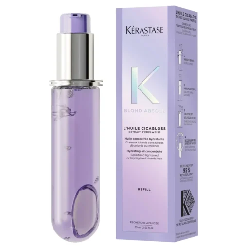 Kerastase Blond Absolu Cicagloss dopunsko ulje za kosu namenjeno je za jačanje svih vrsta plave i blajhane kose.  Lako se ubacuje u stakleno pakovanje u samo 3 poteza. Cicagloss dopunsko ulje je bogato aktivnim komponentama koje jačaju kosu. Ne ispira i nudi intenzivan tretman za kosu nakon procesa posvetljivanja. Pruža zaštitu od toplote do 230°C i može se nanositi na mokru kosu pre feniranja ili suvu kosu nakon stilizovanja.